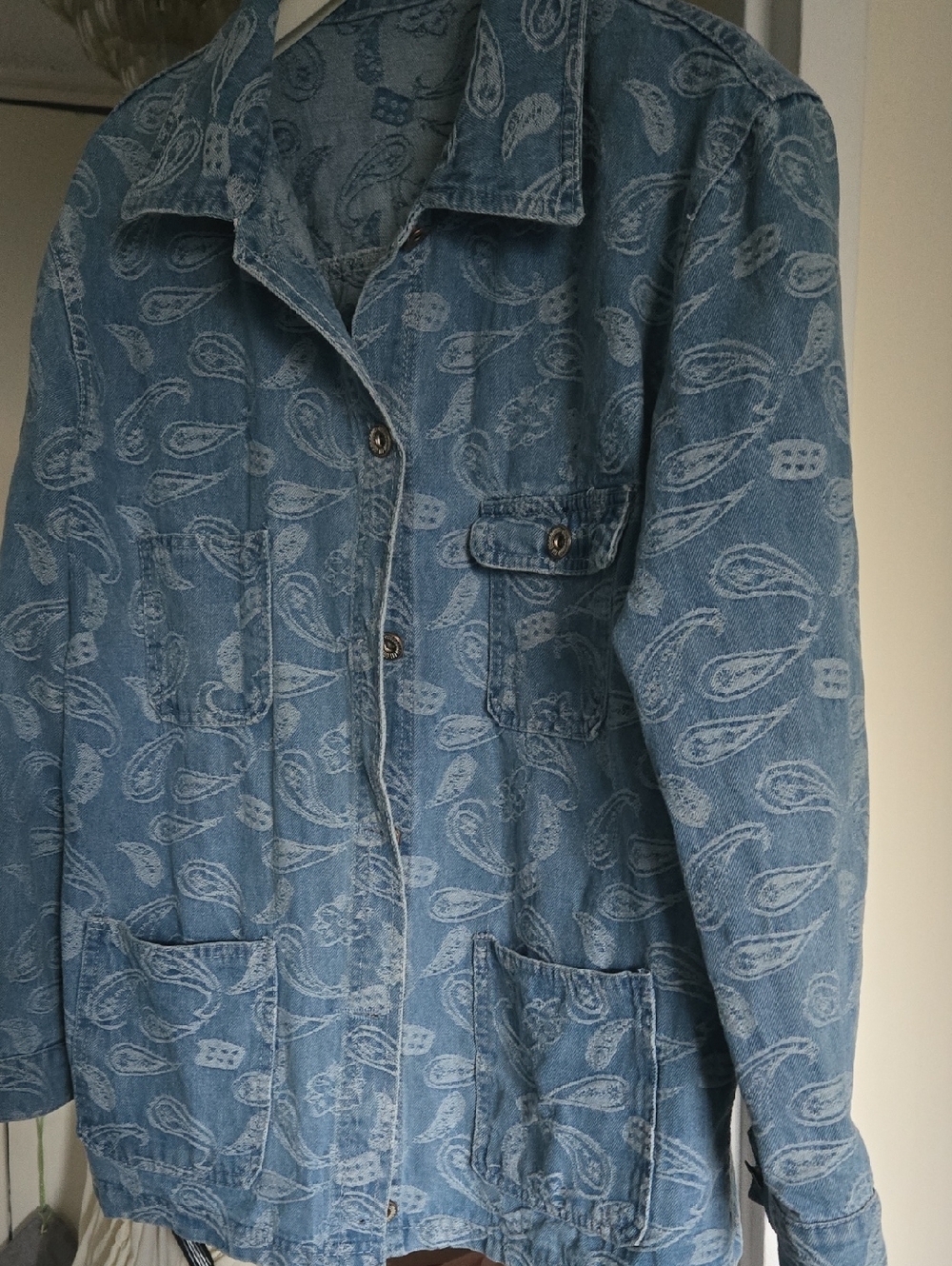 Light Blue Paisley Denim Jacket - Women